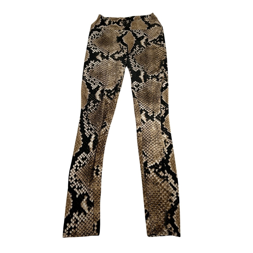 Akira Womens Snakeskin Print High Rise Leggings Brown Black Size Small EP7500-B